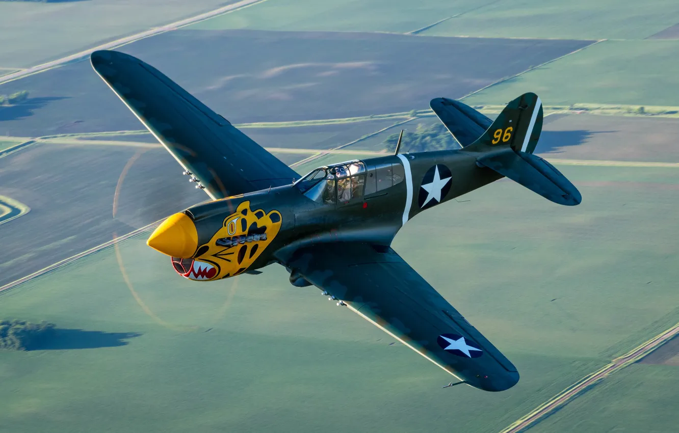 Photo wallpaper fighter, cabin, pilot, Curtiss P-40