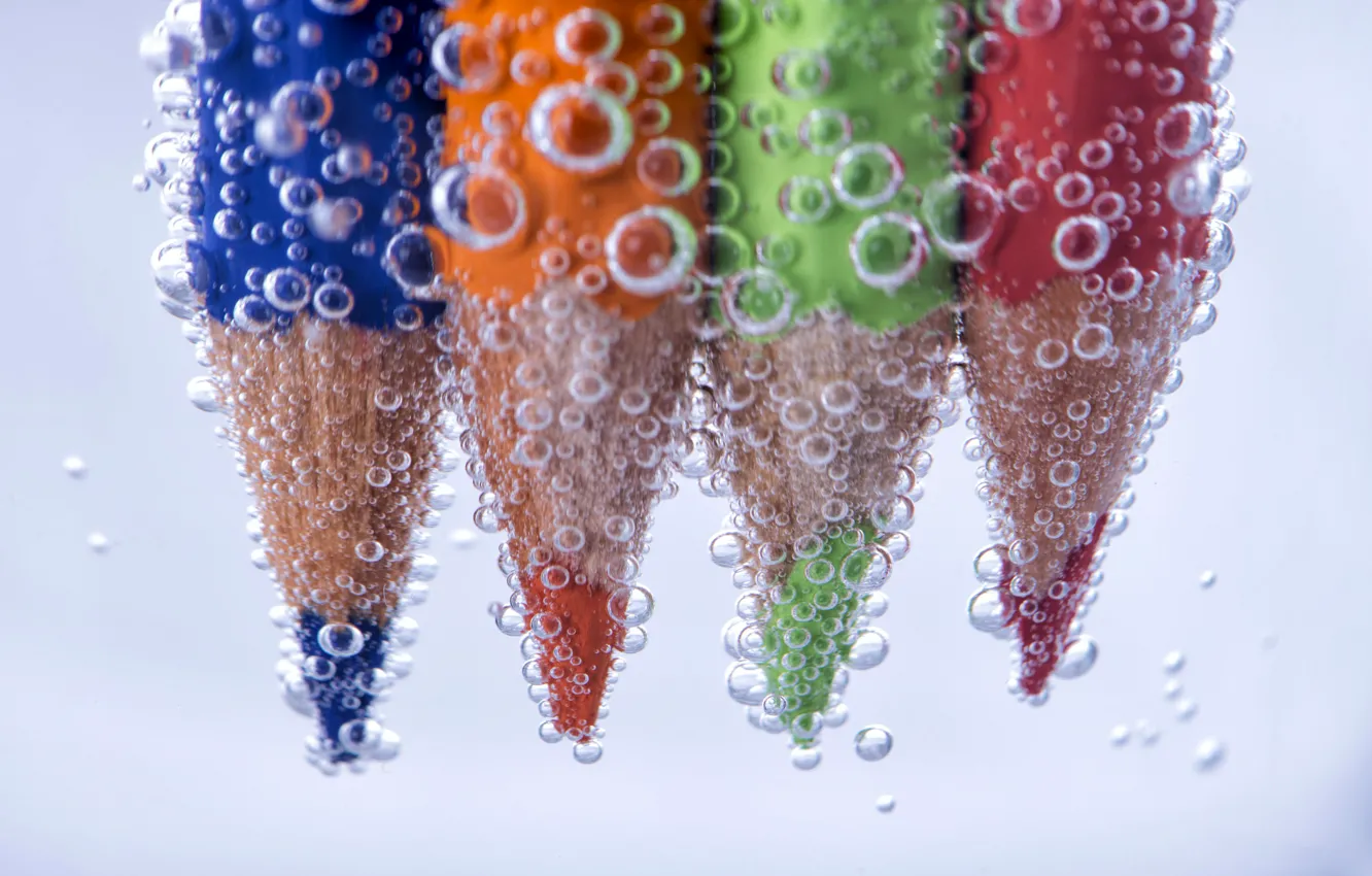 Photo wallpaper water, bubbles, pencils