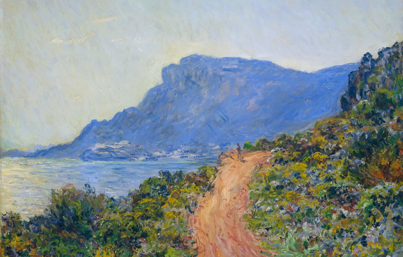 Photo wallpaper landscape, oil, picture, canvas, Claude Monet, Claude Monet, 1884, The road La Corniche in Monaco