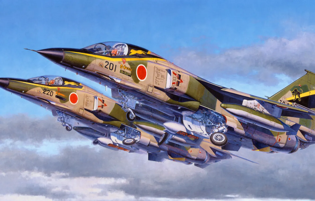Photo wallpaper war, art, painting, jet, avaition, Mitsubishi F-1