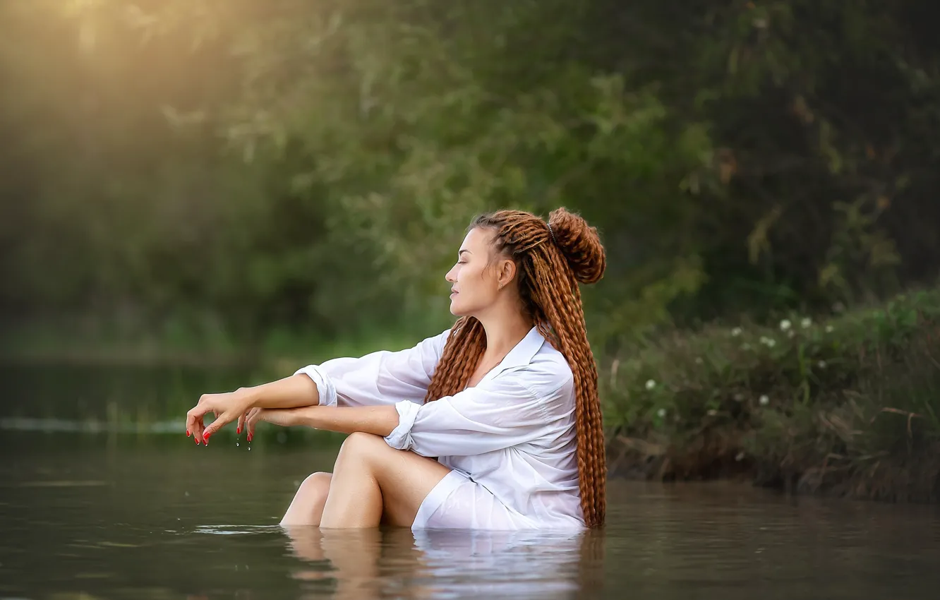Photo wallpaper hair, hairstyle, dreadlocks, pond, Model Julia