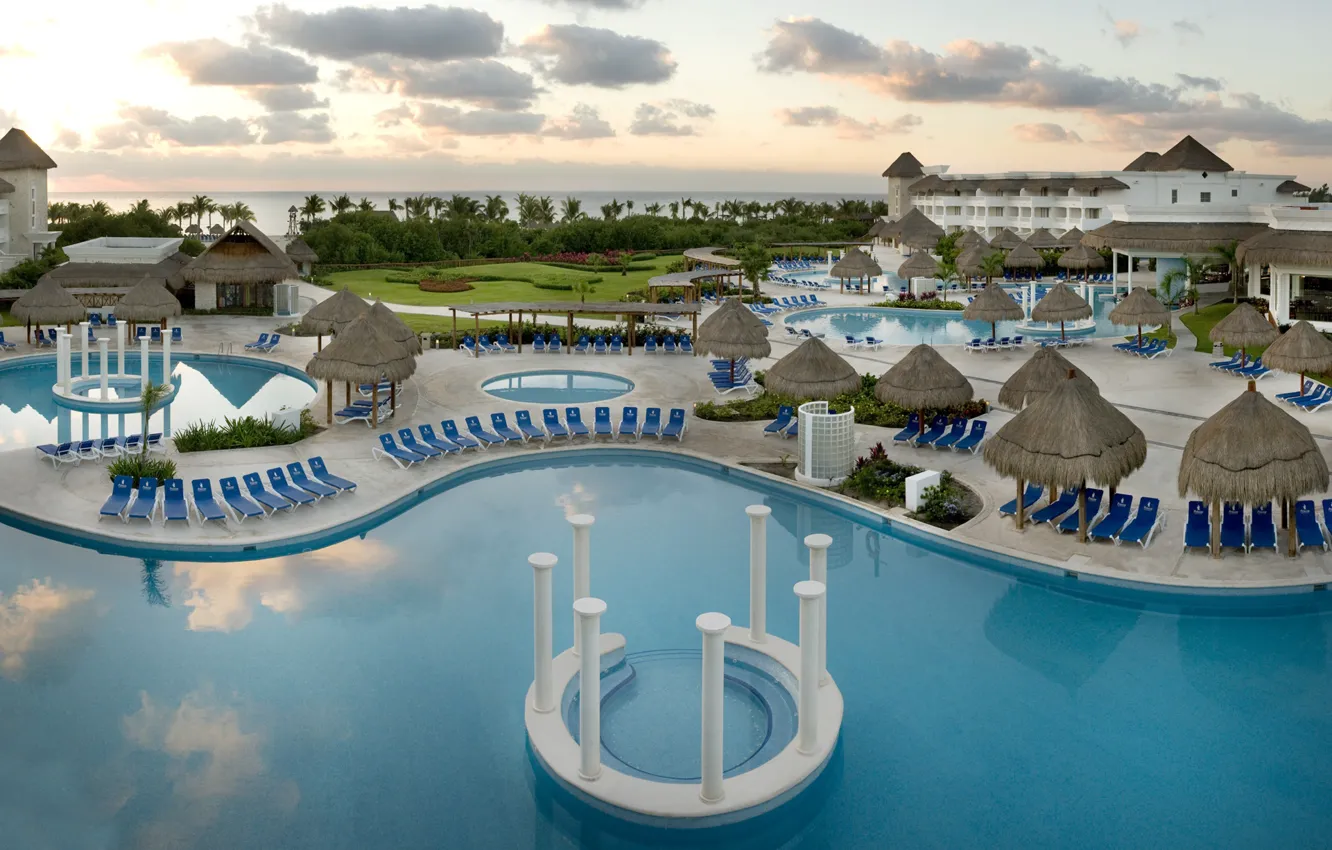Photo wallpaper Mexico, the hotel, sunbeds, beach, pool, Riviera Maya, Cancun