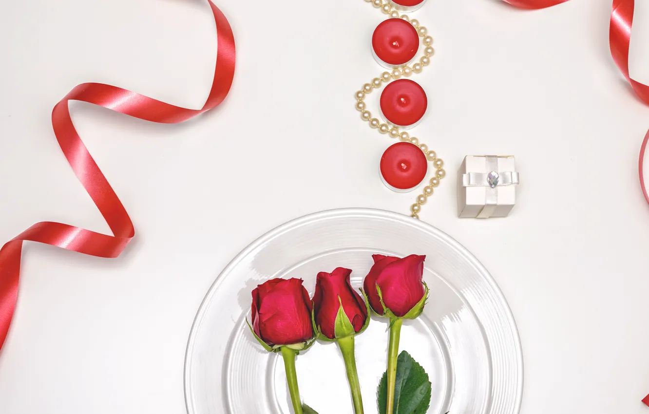 Photo wallpaper love, holiday, roses, candles