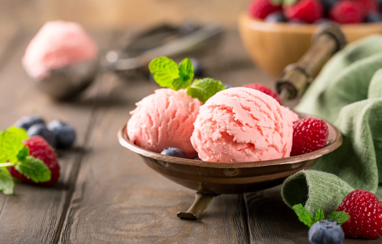 Photo wallpaper berries, ice cream, dessert, raspberry, ice cream, Iryna Melnyk