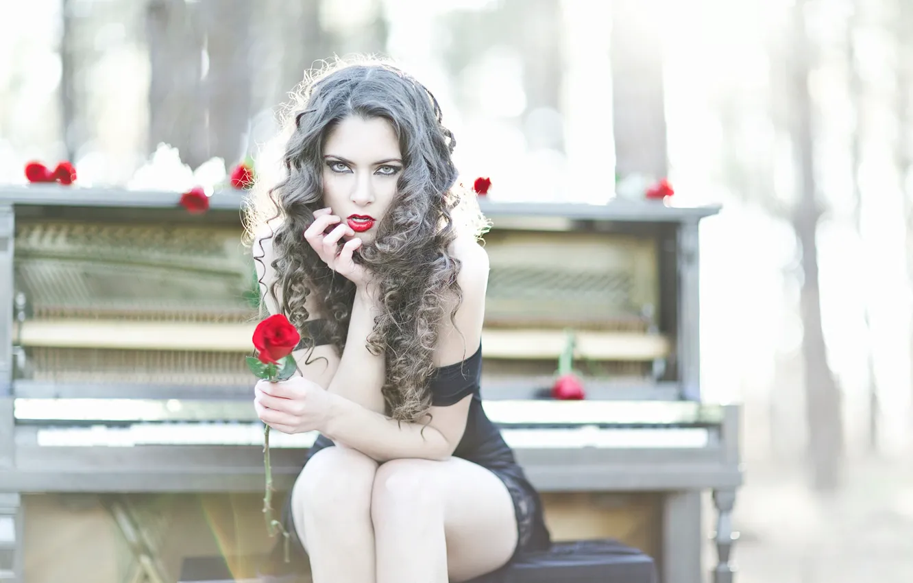 Photo wallpaper roses, makeup, piano, plan, Sarah Stiles