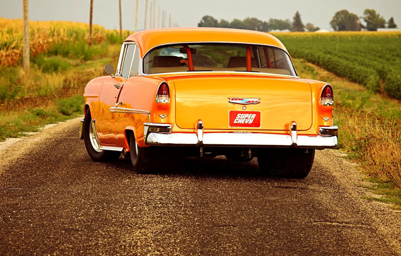 Photo wallpaper Chevrolet, Orange, Hot Rod, Bel Air, Custom, Modified, Super Chevy