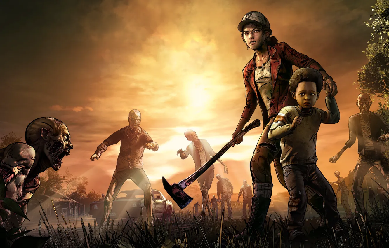 Photo wallpaper Axe, Zombies, The situation, The Walking Dead, Telltale Games, Survivors, Clementine, Clementine