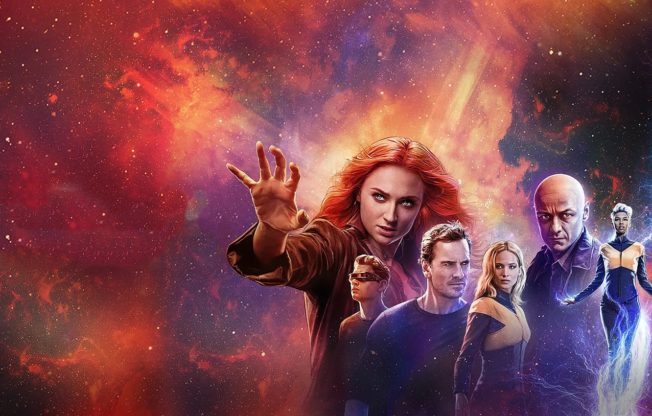 Photo wallpaper x-men, James McAvoy, Michael Fassbender, Jennifer Lawrence, Sophie Turner, X Men, Dark Phoenix
