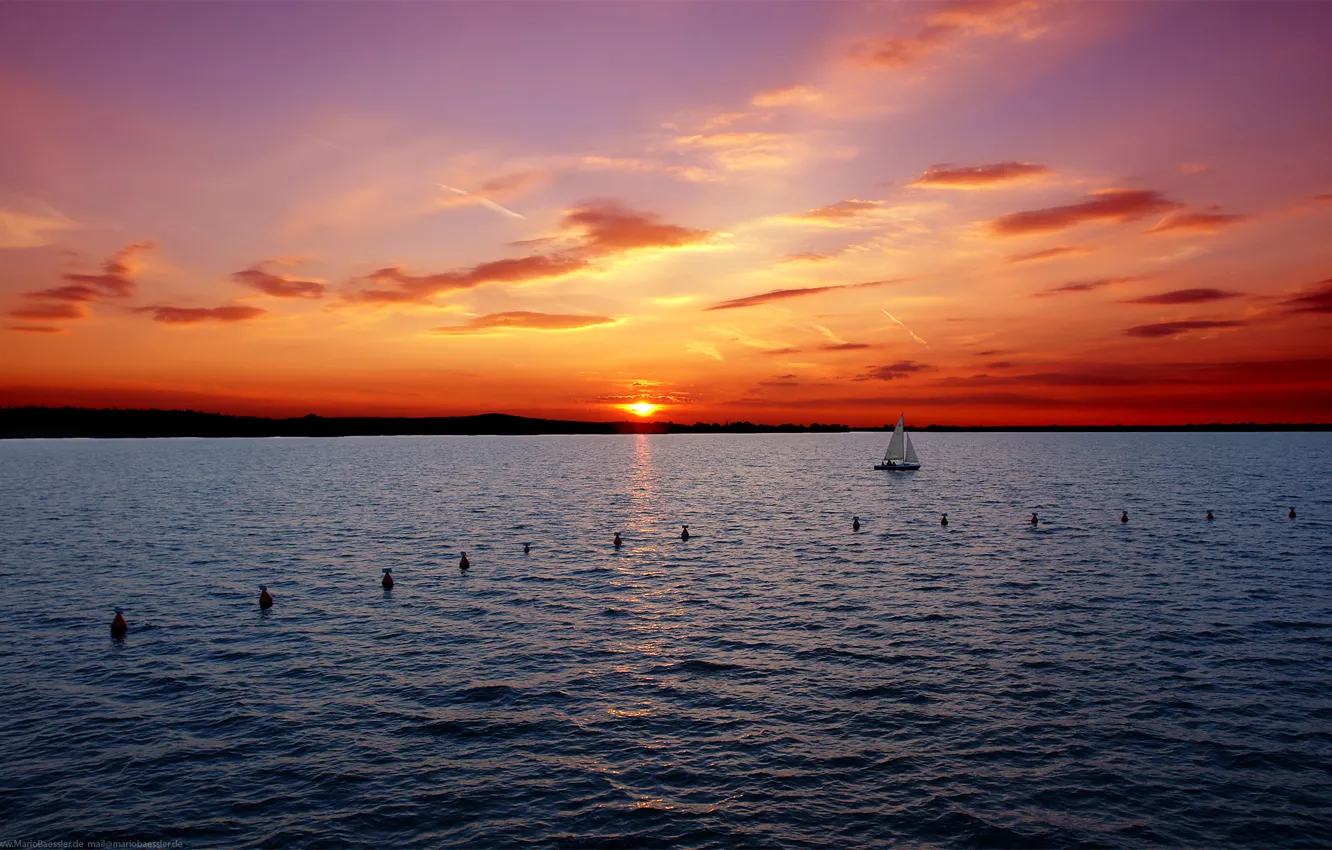 Photo wallpaper sea, sunset, yacht