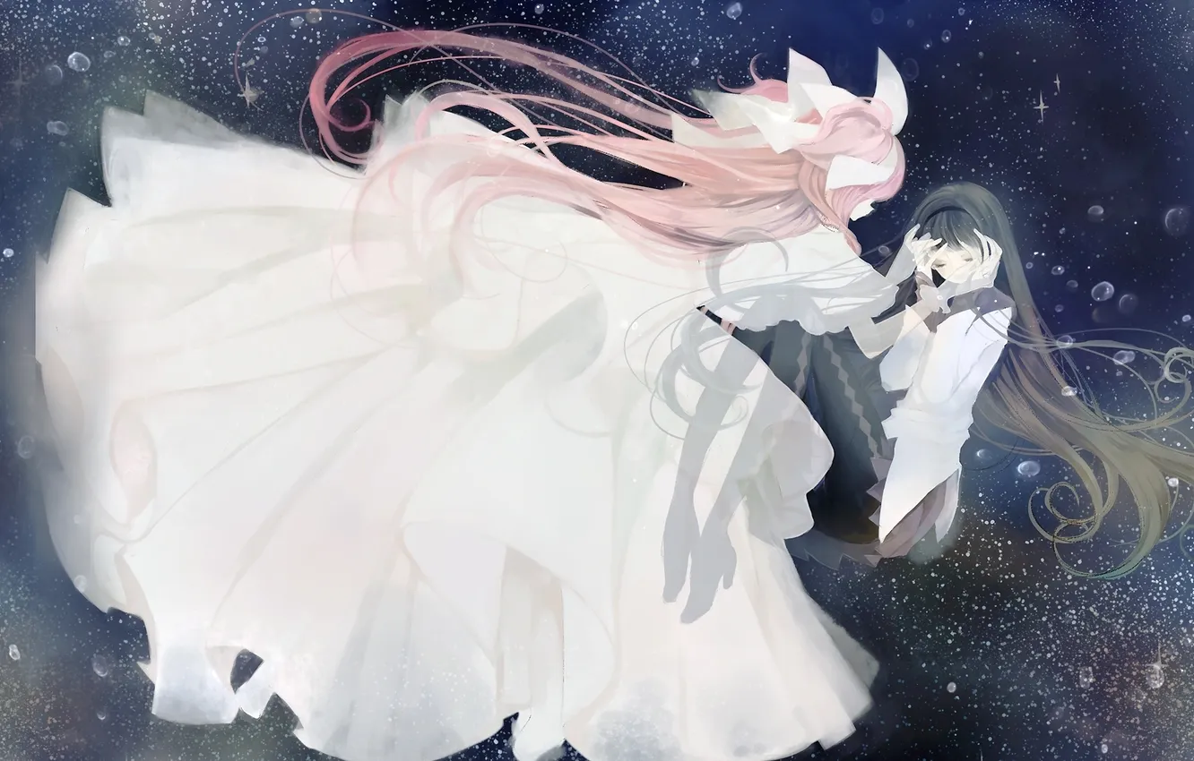 Photo wallpaper girl, stars, anime, tears, art, mahou shoujo madoka magica, homura akemi, madoka kaname