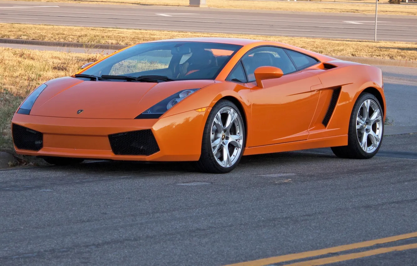 Photo wallpaper road, orange, reflection, Lamborghini, Gallardo, orange, Lamborghini, Gallardo