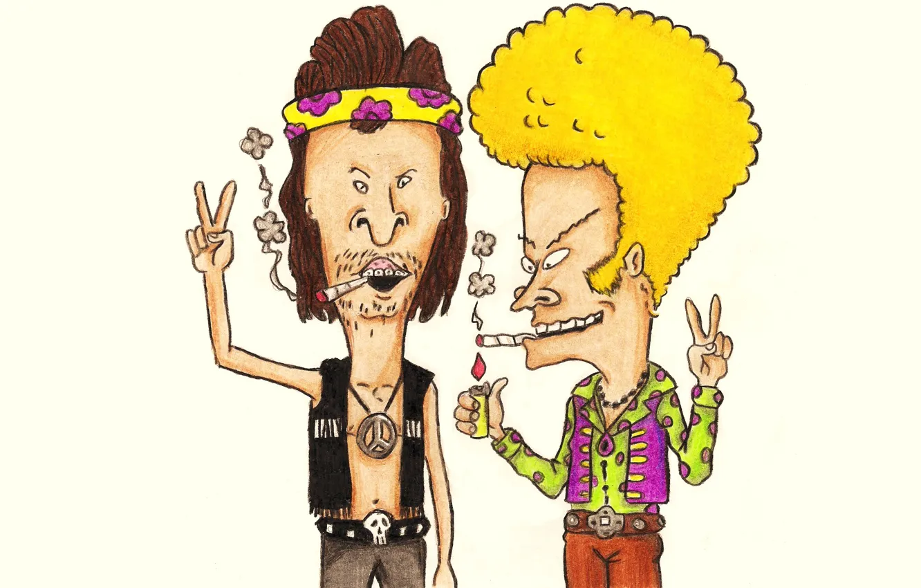 Photo wallpaper Hippie, painting, cigarette, Beavis and Butt-head, Beavis and Butthead, hippy, Beavis and butt-head, hippie