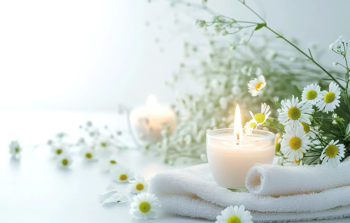 Photo wallpaper flowers, candles, AI art, towel, neural network