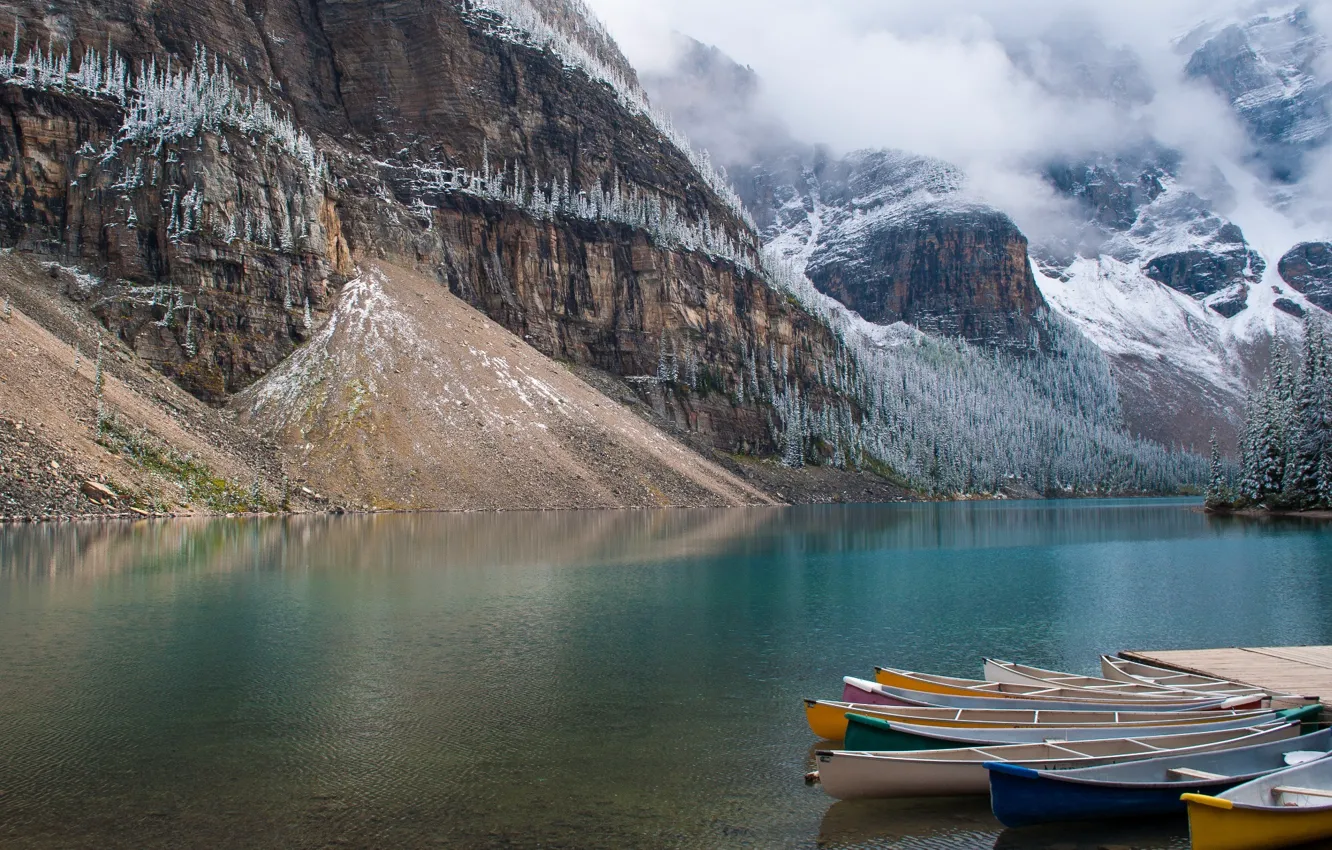 Photo wallpaper forest, trees, mountains, nature, lake, Canada