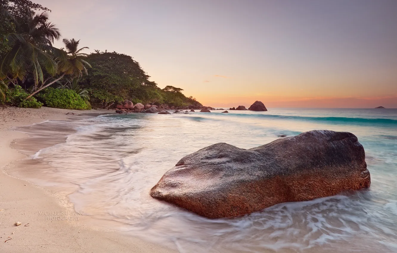 Photo wallpaper sea, landscape, stones, palm trees