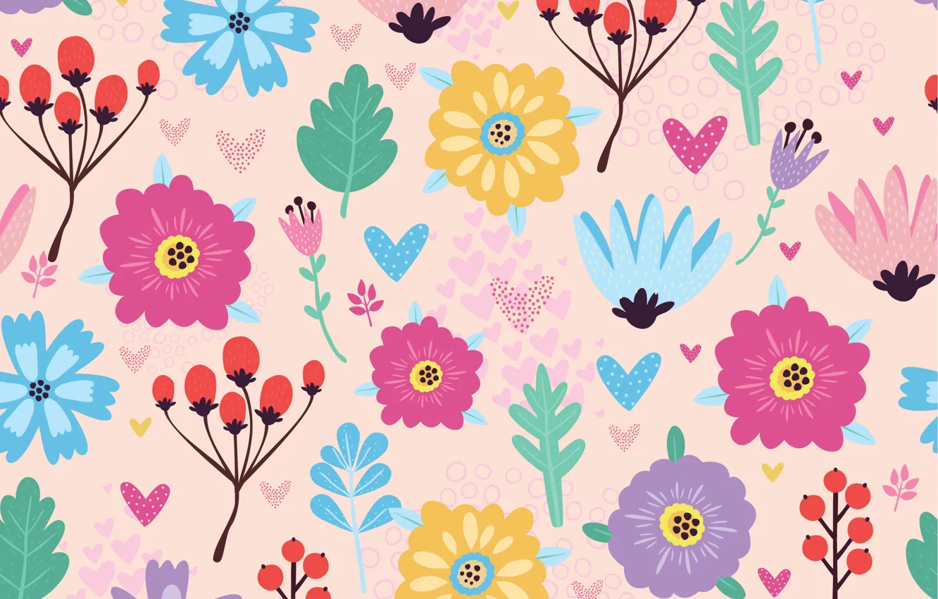 Photo wallpaper flowers, texture, flowers, BACKGROUND, pattern, berries, Seamless