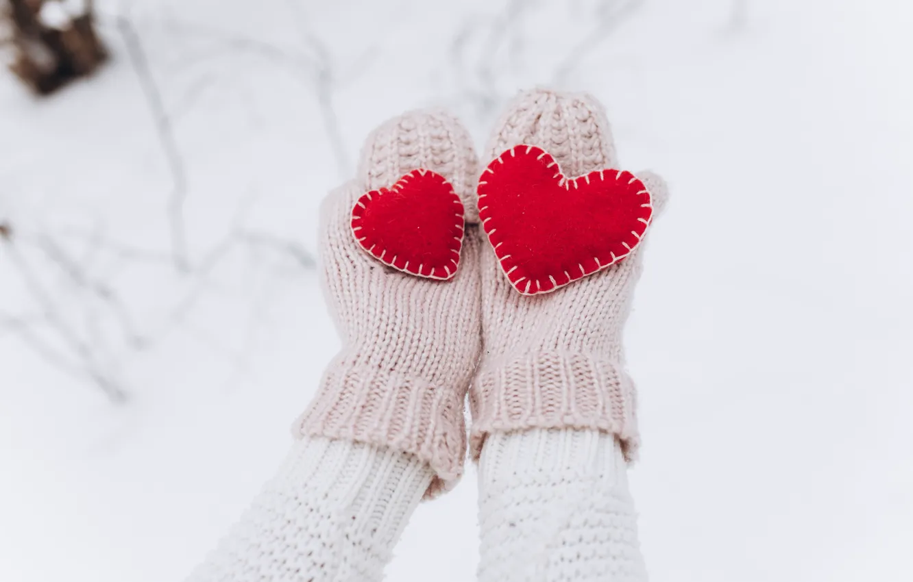 Photo wallpaper winter, snow, love, heart, tree, red, love, heart