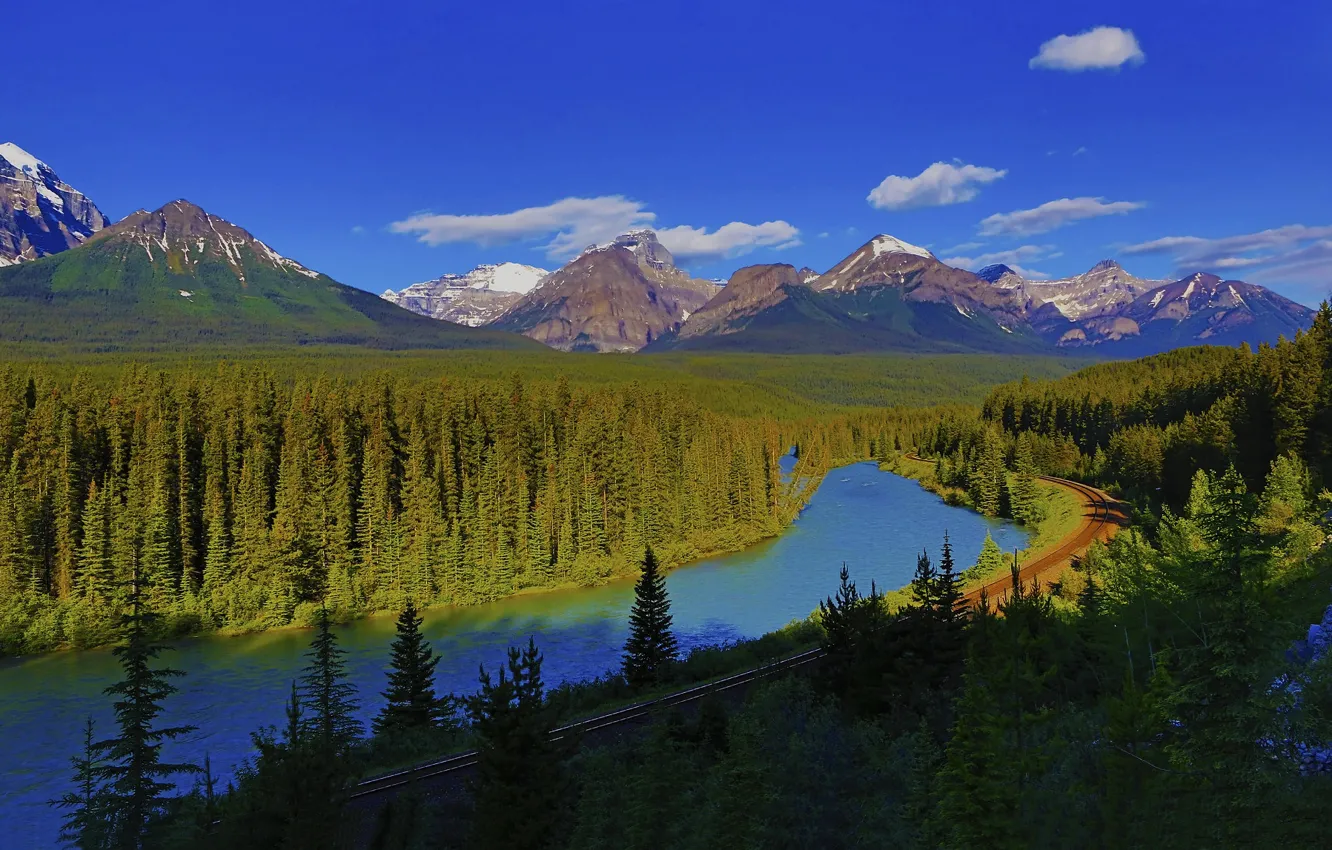 Photo wallpaper forest, mountains, lake, Canada, Albert