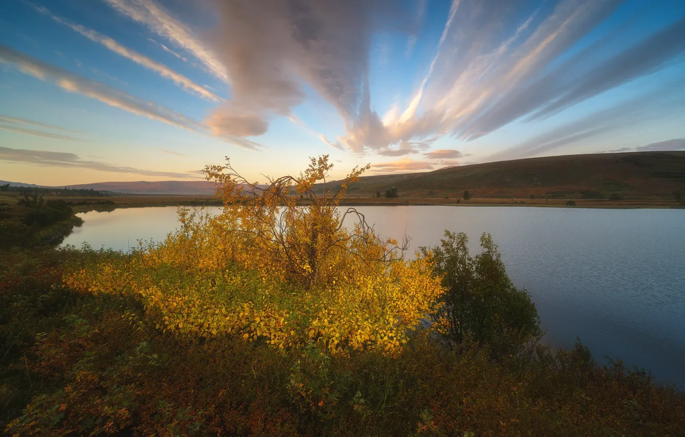 Photo wallpaper autumn, landscape, nature, lake, hills, tundra, Ural, The Arctic