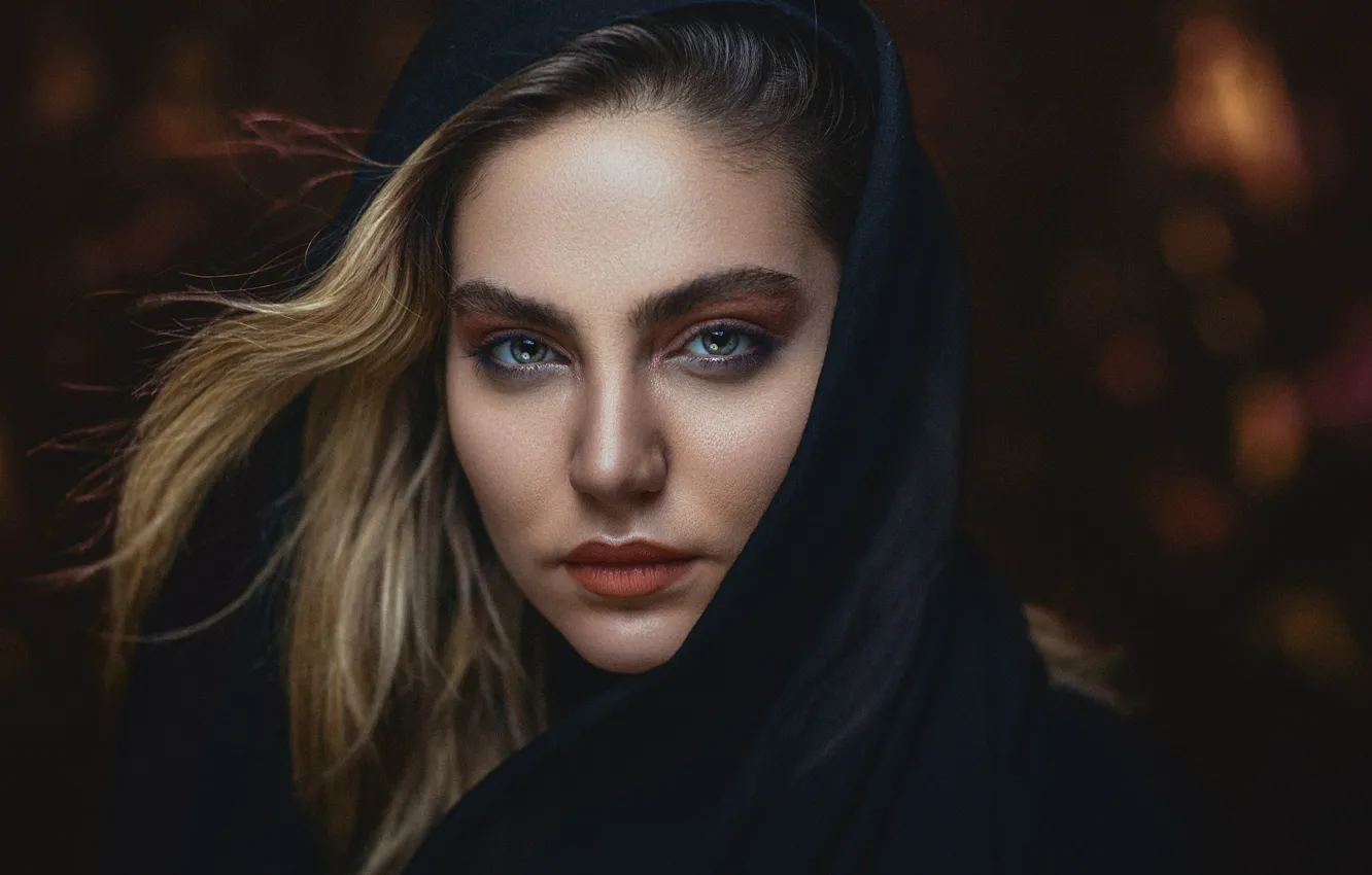 Photo wallpaper face, background, model, portrait, makeup, beauty, shawl, photoshoot