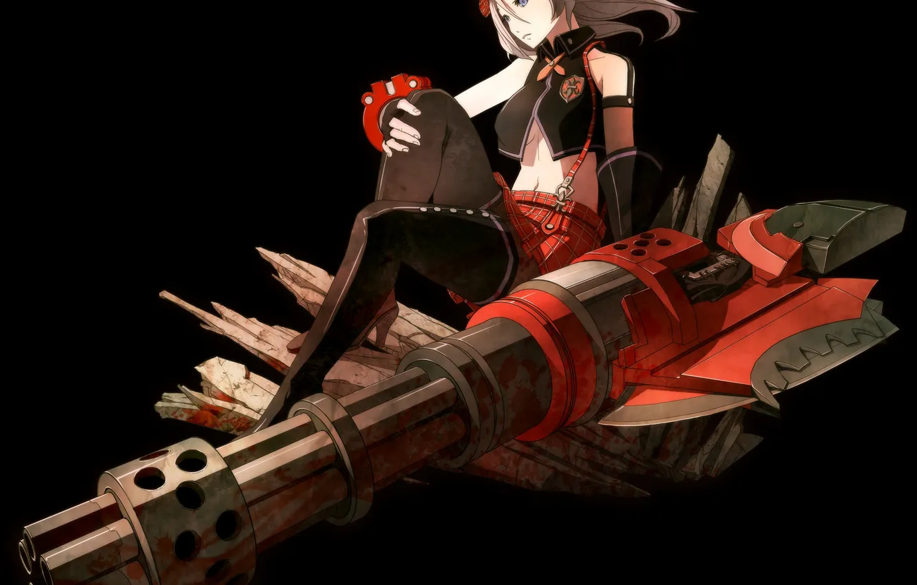 Photo wallpaper girl, weapons, blood, hat, art, gun, sitting, God Eater