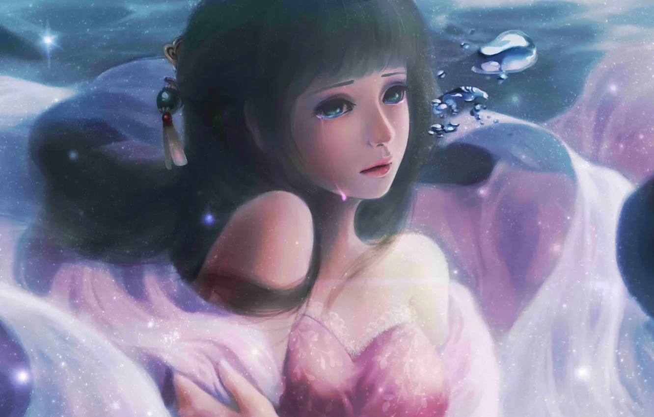 Photo wallpaper water, girl, bubbles, tears, art, ruby