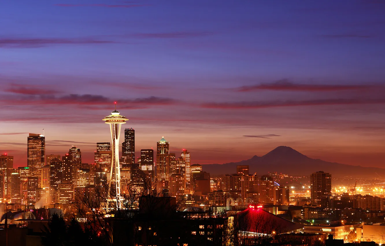 Photo wallpaper the city, lights, tower, USA, Seattle