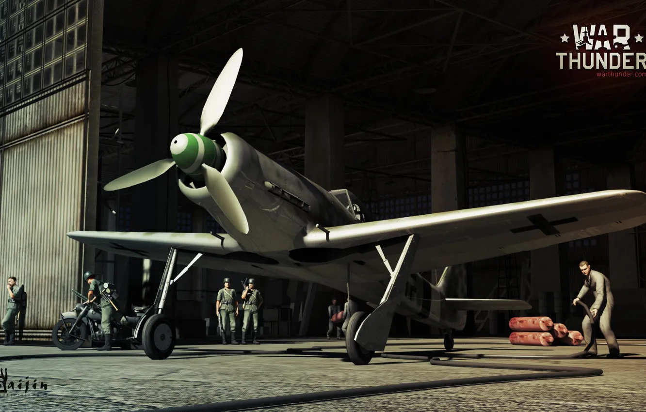 Photo wallpaper hangar, the plane, military, Focke Wulf, War Thunder, Gaijin Entertainment, world of planes, IMO