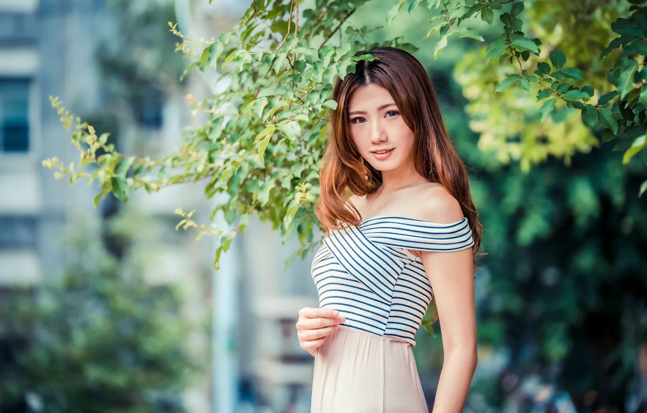 Photo wallpaper girl, Asian, cutie, bokeh