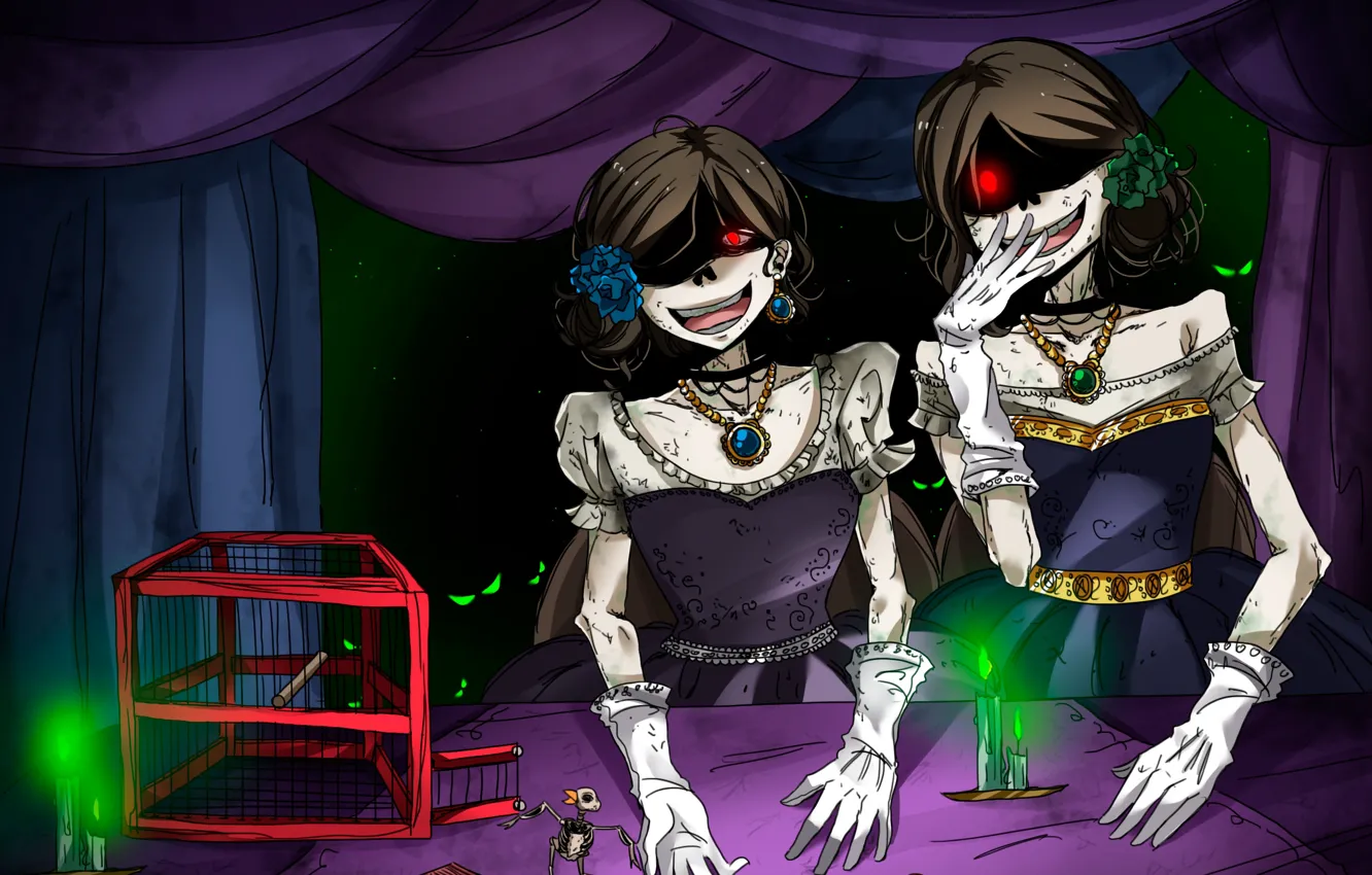 Photo wallpaper cell, skeleton, girl