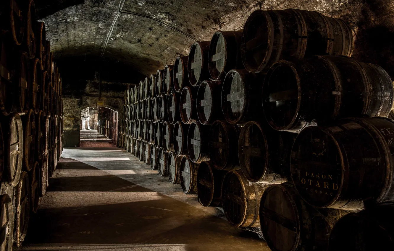 Photo wallpaper castle, wine, interior, barrel, store