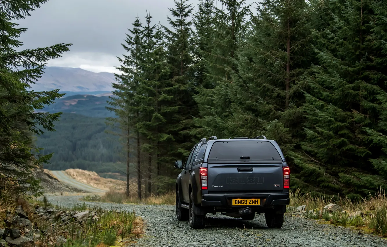 Photo wallpaper trees, pickup, 2018, Isuzu, on the road, Huntsman, D-Max, UK version