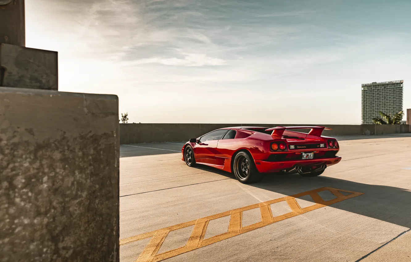 Photo wallpaper Lamborghini, Red, Diablo, Rear view