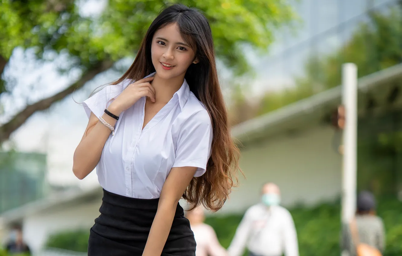 Photo wallpaper look, pose, model, skirt, portrait, makeup, figure, hairstyle