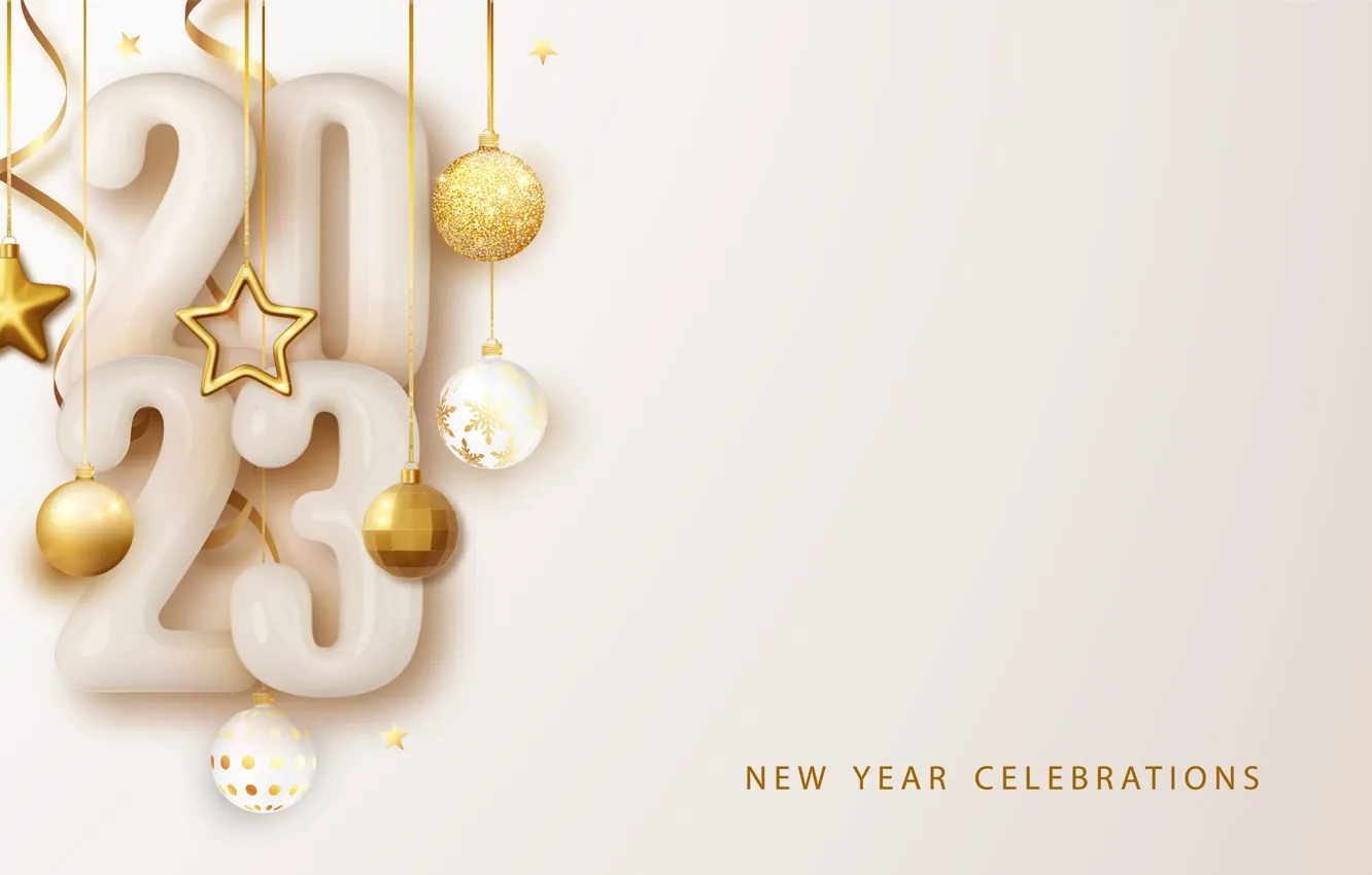 Photo wallpaper stars, balls, the inscription, new year, figures, light background, date, Surround