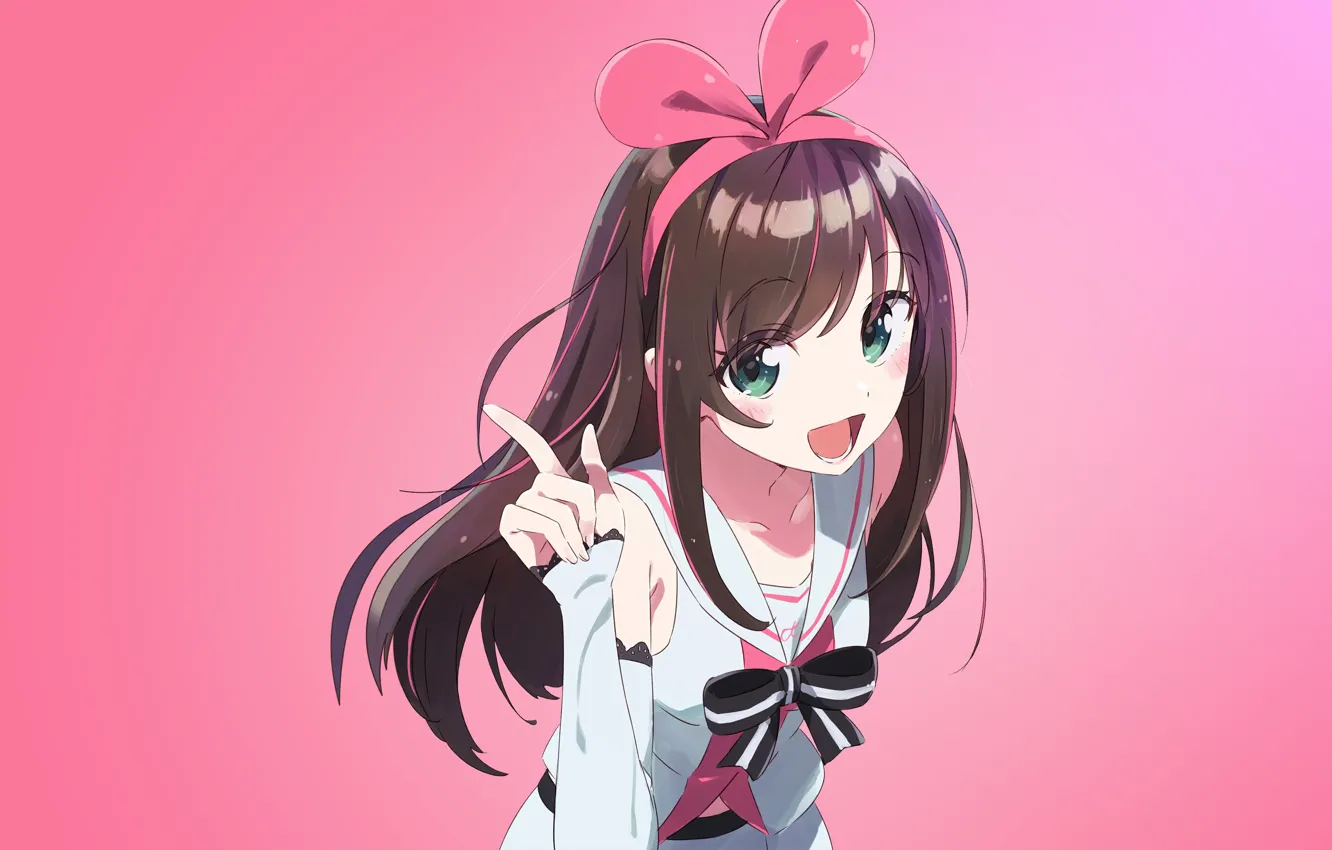 Photo wallpaper anime, gesture, pink background, cutie, pink, Anime girl, Kizuna AI
