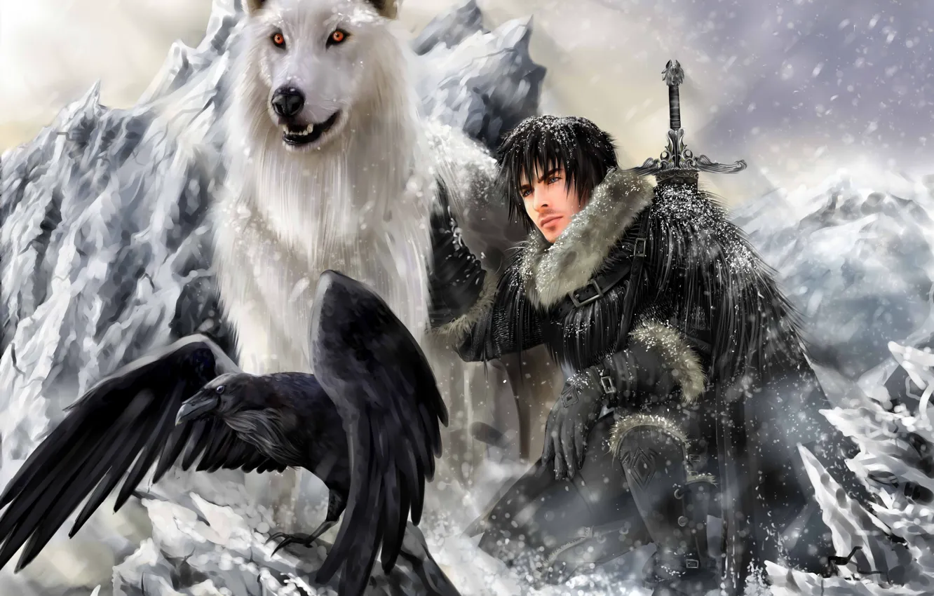 Photo wallpaper Ghost, the direwolf, a direwolf, Game Of Thrones, A song of Ice and Fire, Game …