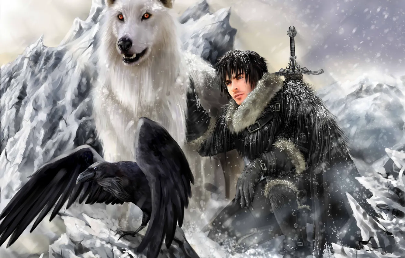 Photo wallpaper Ghost, the direwolf, a direwolf, A song of Ice and Fire, Game of Thrones, Game …