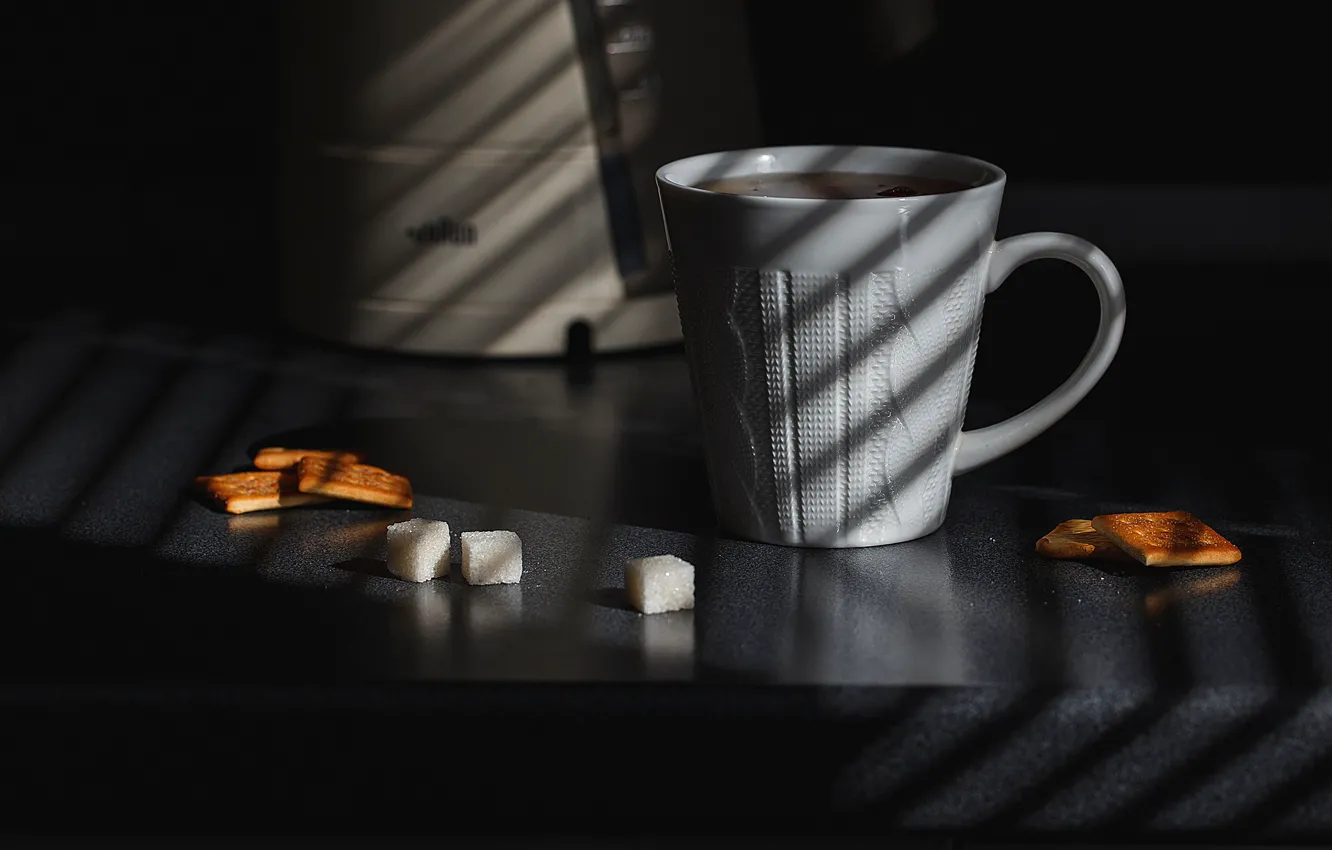 Photo wallpaper tea, morning, cookies, Cup, sugar