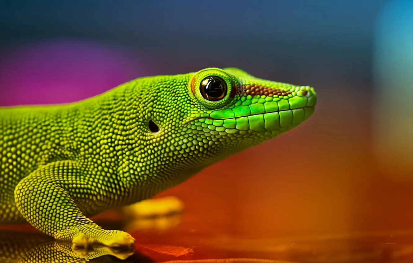 Photo wallpaper green, lizard, reptile, the colors of the rainbow