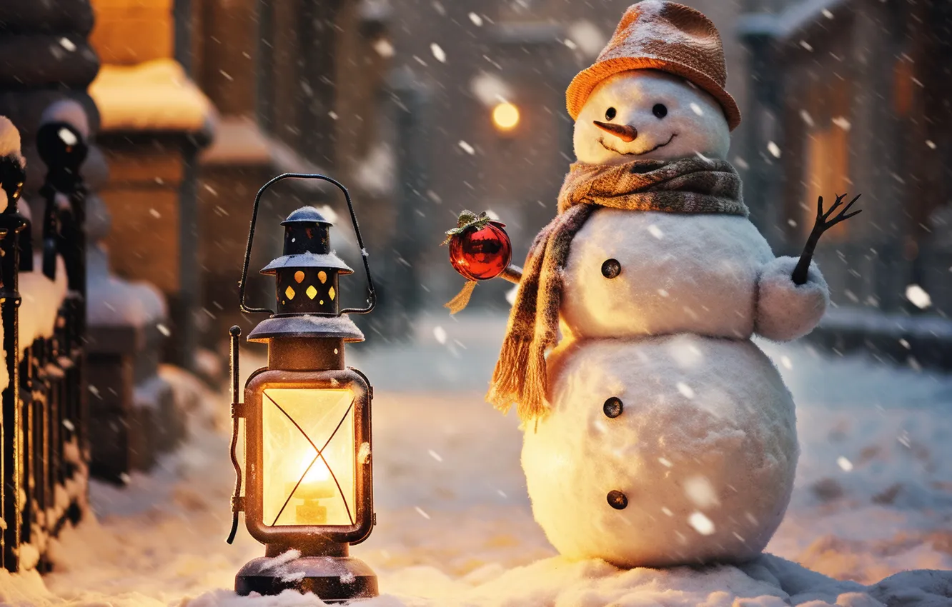 Photo wallpaper winter, snow, new year, Christmas, snowman, Christmas, winter, cute