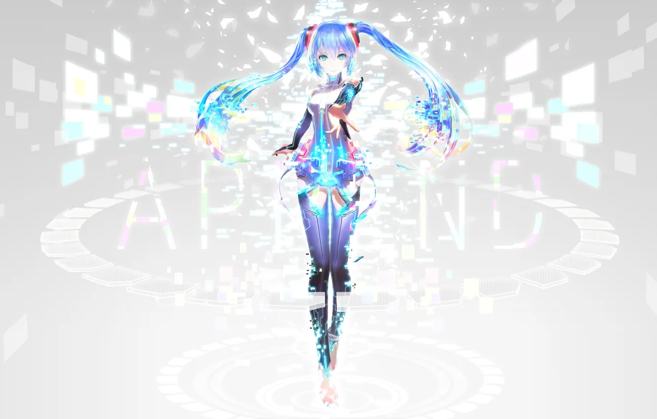 Photo wallpaper look, girl, smile, background, vocaloid, hatsune miku, gesture, Vocaloid