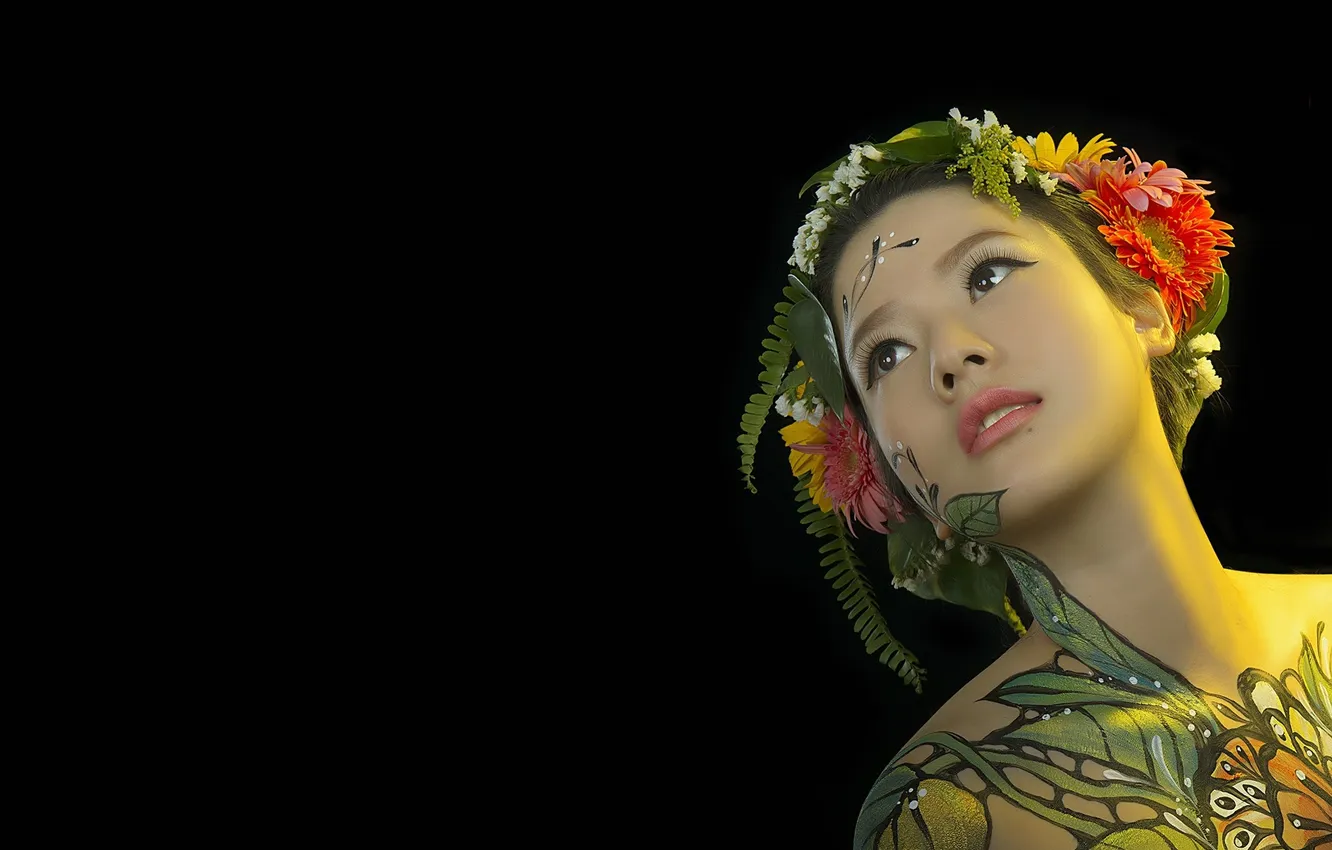Photo wallpaper girl, portrait, Asian, body art, body painting, hani nguyen