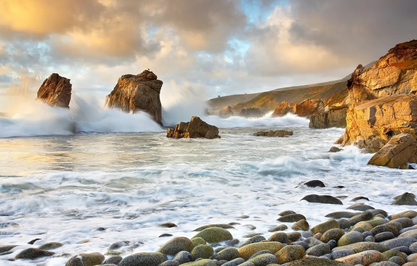 Photo wallpaper sea, wave, stones, rocks, Seascape
