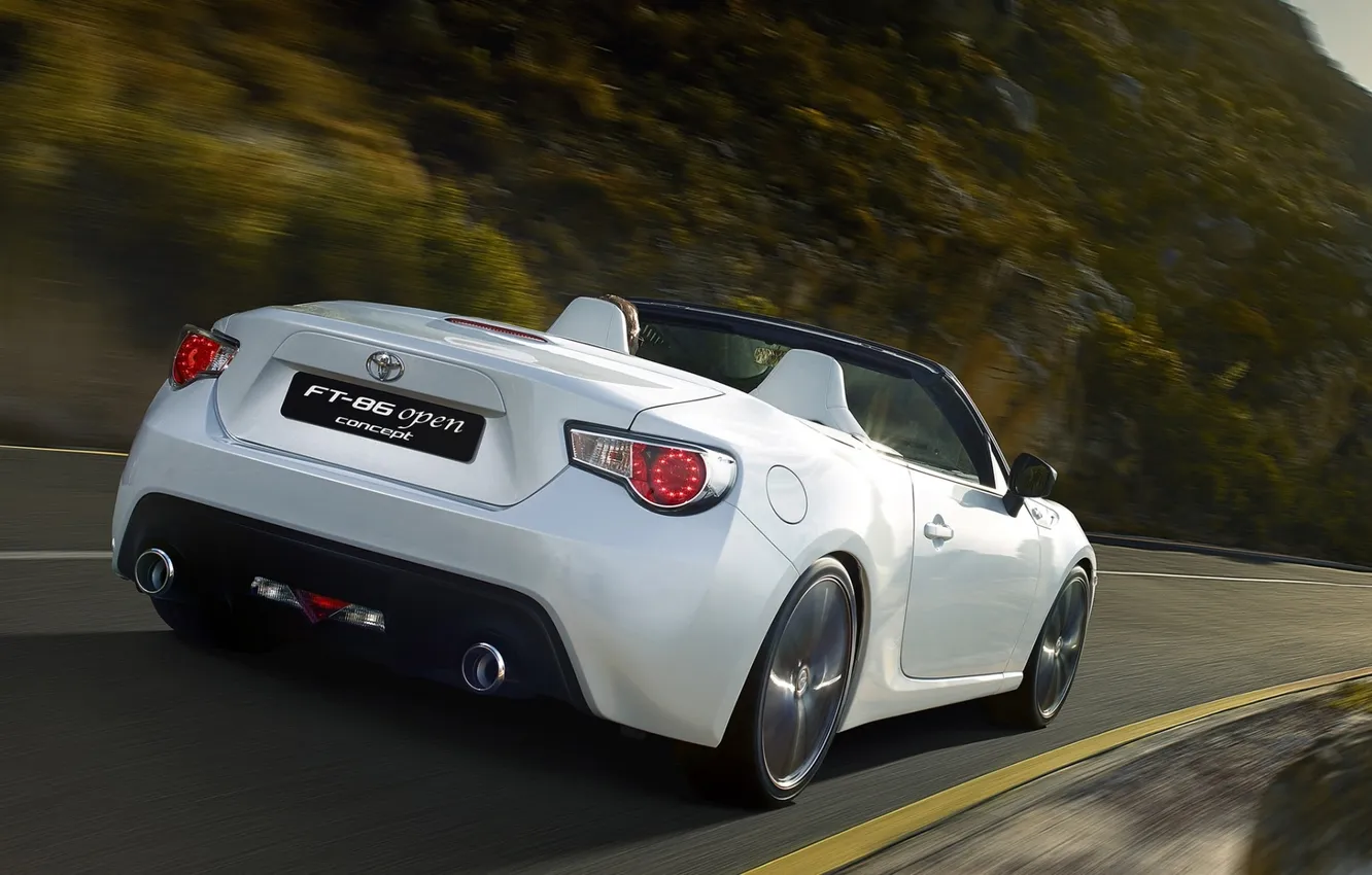 Photo wallpaper road, Concept, white, convertible, FT-86, Toyota, rear view, Toyota