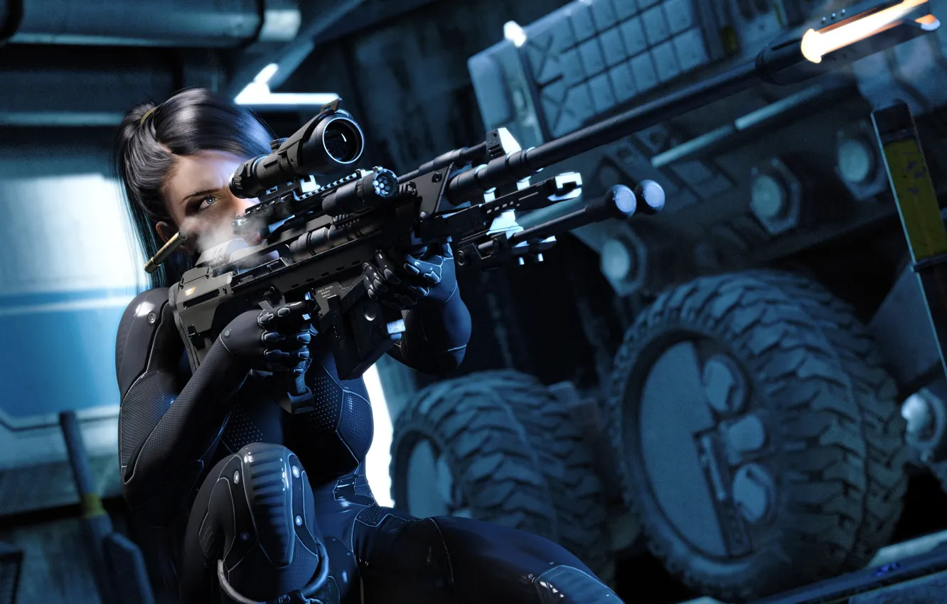 Photo wallpaper girl, shot, sniper, rifle, sleeve, metal gear solid v the phantom pain