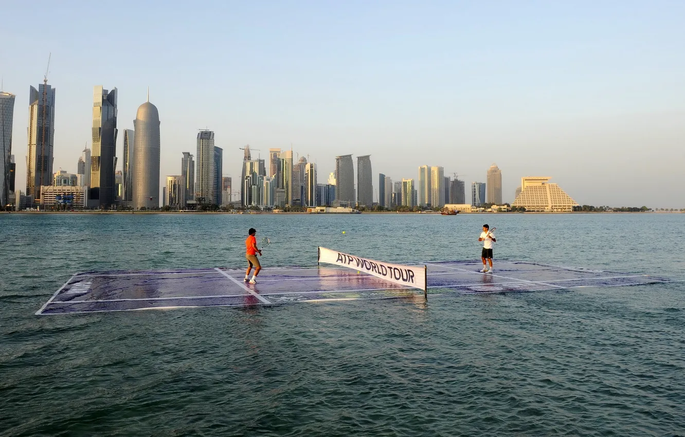 Photo wallpaper water, still, federer, Doha, Tennis