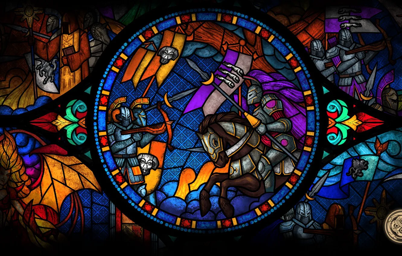 Photo wallpaper glass, the game, monster, beauty, flag, stained glass, armor, battle