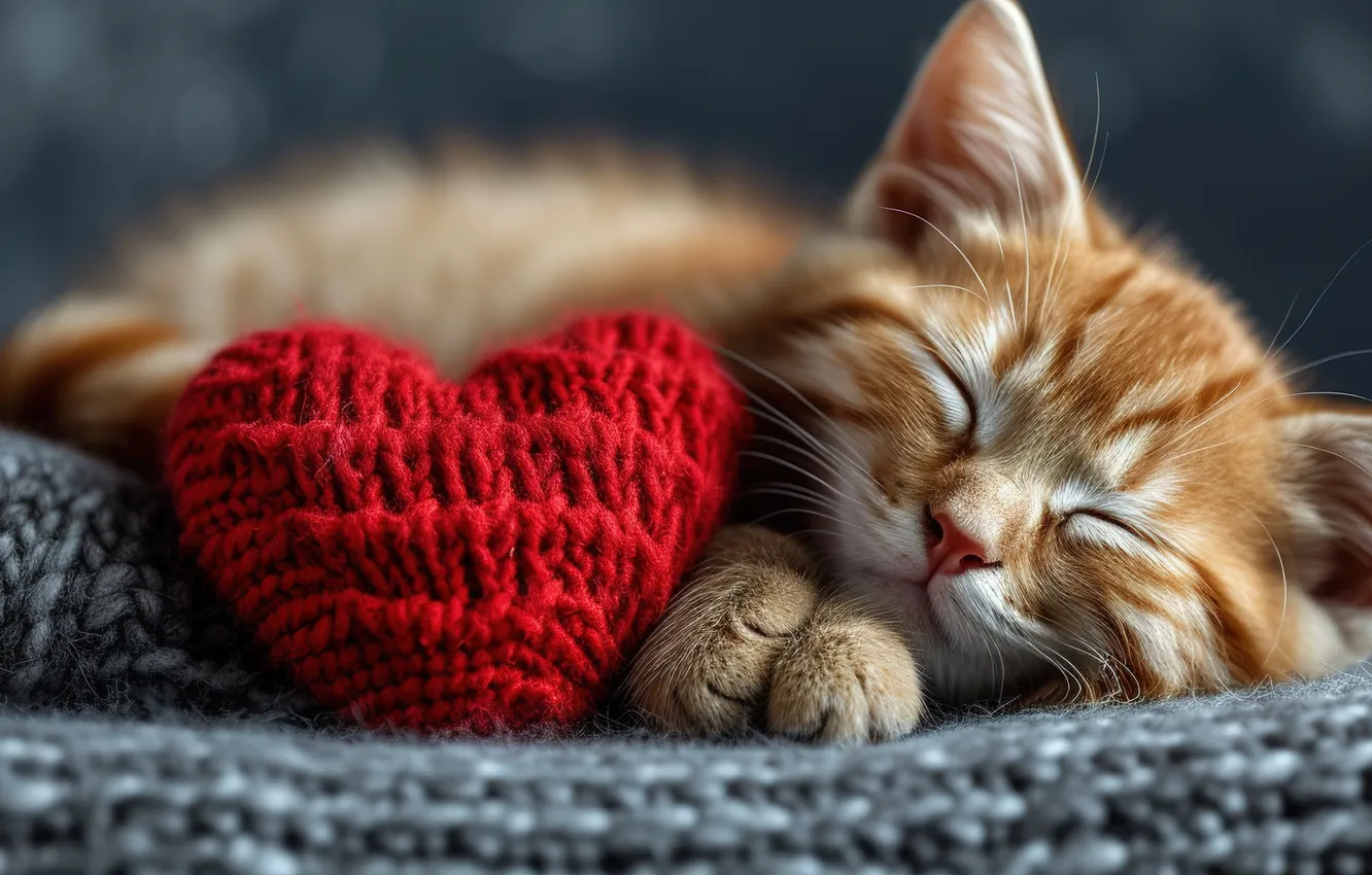 Photo wallpaper cat, kitty, heart, cute, heart, kitten, lovely, cute