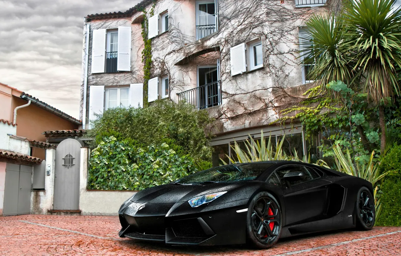 Photo wallpaper Black, Lamborghini, House, LP700-4, Aventador, Aventador, Sports car